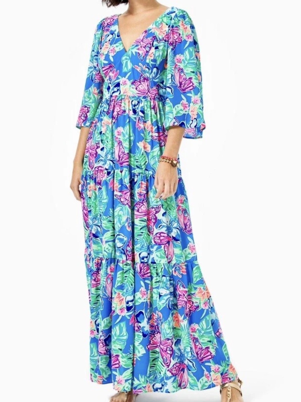 Lilly Pulitzer Rease Maxi Dress Women’s 0 Pundy Blue Isle Be Back Chiffon